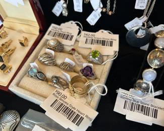 Ross Simons Style Heart Rings, Sterling Blue Stone Bracelet, Sterling Green Stone Ring, Sterling Pearl Ring 