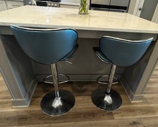 Blue height adjustable, swivel bar stools (4 total) 