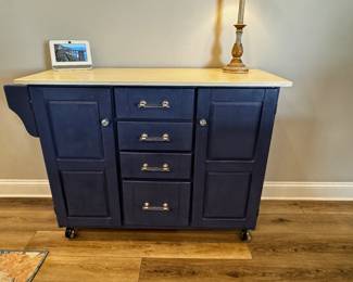 Rolling kitchen island with storage- solid wood, painted