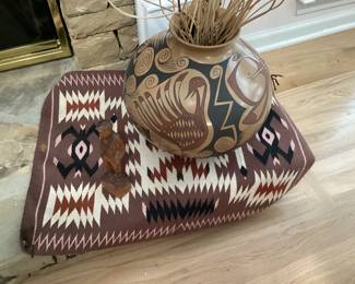 Native American Hopi Pottery Jar and Navajo Rug
