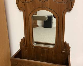 Vintage Eastlake Style Walnut Wall Mounted Shaving Mirror and Cabinet