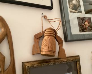 Hand Carved Wooden Folk Art Cow Bell