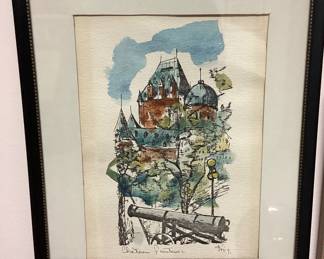 Mid Century Signed Painting Chateau Frontenac Hotel