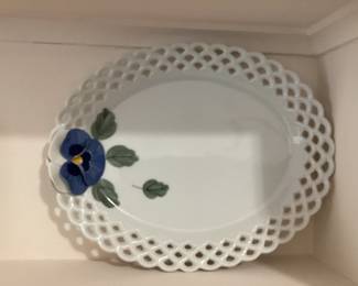 Vintage Blue Ridge Pottery White Plate with Blue Flower