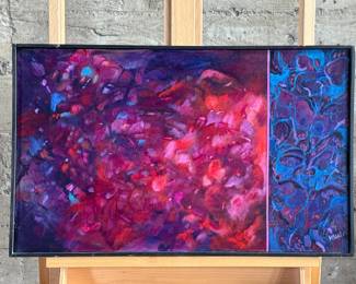 “Butterfly Nocturne”, an original acrylic on canvas by listed artist, Chuck Visgatis. This work measures in frame, 16.5” H x 26.5” W.


