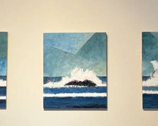 This lot features three (3) original acrylic on panels by listed Oregon artist, Cynthia Herron. Titled, "Breaking Wave", this triptych measures complete at 60” H x 24” W.

