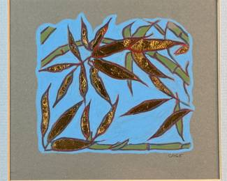 “Bamboo Groove”, an original mixed media work of art by listed artist, Jerry Cage circa 1996. This piece measures in frame, 12.75” H x 12.25” W.

