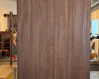 This lot features a large, solid wood cabinet with glass pane doors that measures, 84” H x 52” W x 13.5” D. This cabinet comes locked (no key) and without shelves.

