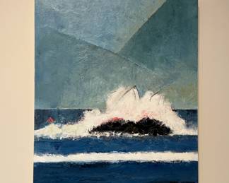 This lot features three (3) original acrylic on panels by listed Oregon artist, Cynthia Herron. Titled, "Breaking Wave", this triptych measures complete at 60” H x 24” W.

