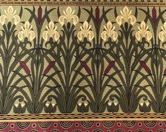 "Iris Frieze", a beautiful wallpaper border, handprinted by Bradbury Wallpapers in Benicia, CA in 1985. This piece measures, 30” H x 43.5” W.

