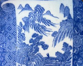 This lot features an antique Japanese Igezara blue and white porcelain charger plate that measures, 12.5” H x 12.5” W. This plate dates back to the Meiji period (circa 1880-1910). Igezara ware is known for being durable, thick porcelain produced mainly in the Arita region for the local market. 

