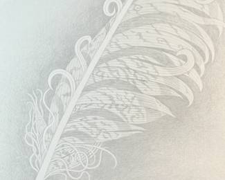 "Silverpoint #104, Feather", a limited edition lithograph by listed artist, Howard Hack. Edition 22/135, pencil signed, and measures in frame, 15” H x 11” W. Howard Edwin Hack (July 6, 1932 – June 11, 2015) was an American representational painter and graphic artist, with works in numerous museum collections. Known for an innovative approach to a variety of media, as well as use of traditional oil paints, Hack began working in the late 1940s.

