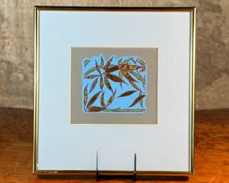 “Bamboo Groove”, an original mixed media work of art by listed artist, Jerry Cage circa 1996. This piece measures in frame, 12.75” H x 12.25” W.


