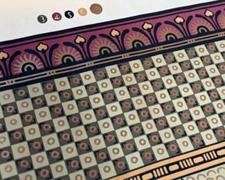 "Iris Frieze", a beautiful wallpaper border, handprinted by Bradbury Wallpapers in Benicia, CA in 1985. This piece measures, 30” H x 43.5” W.

