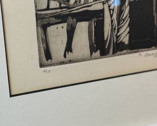 "Barges", a limited edition lithograph by listed artist, Howard Hack. Edition 4/10, pencil signed, and measures in frame, 12.5” H x 14.5” W. Howard Edwin Hack (July 6, 1932 – June 11, 2015) was an American representational painter and graphic artist, with works in numerous museum collections. Known for an innovative approach to a variety of media, as well as use of traditional oil paints, Hack began working in the late 1940s.

