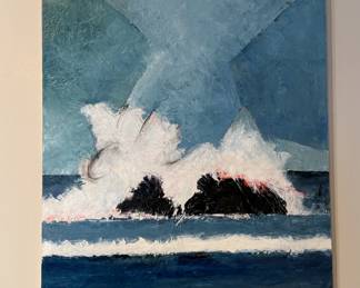 This lot features three (3) original acrylic on panels by listed Oregon artist, Cynthia Herron. Titled, "Breaking Wave", this triptych measures complete at 60” H x 24” W.

