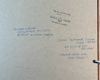 “Clown”, an original mixed media work of art by artist, Armande Cushway. This piece in particular won 2nd place in the USF art show, with Howard Hack taking first. This piece measures in frame, 18” H x 14” W.

