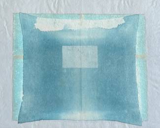 "Crossing Blue Green", an original mixed media work of art by listed artist, Andrea Way. This piece measures in frame, 38.25” H x 54.25” W. Andrea Way is an American artist currently based in Washington, D.C. Her geometric abstract works stem from a personal fascination with patterns and are based on a system of order and randomness that are labor-intensive, with a "punishing complexity".

