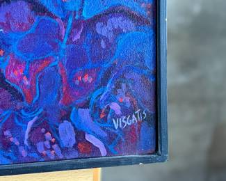 “Butterfly Nocturne”, an original acrylic on canvas by listed artist, Chuck Visgatis. This work measures in frame, 16.5” H x 26.5” W.

