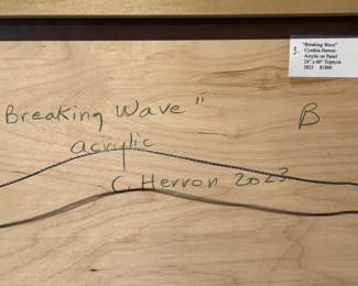 This lot features three (3) original acrylic on panels by listed Oregon artist, Cynthia Herron. Titled, "Breaking Wave", this triptych measures complete at 60” H x 24” W.

