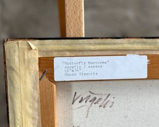 “Butterfly Nocturne”, an original acrylic on canvas by listed artist, Chuck Visgatis. This work measures in frame, 16.5” H x 26.5” W.

