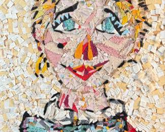 “Clown”, an original mixed media work of art by artist, Armande Cushway. This piece in particular won 2nd place in the USF art show, with Howard Hack taking first. This piece measures in frame, 18” H x 14” W.

