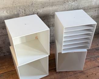 This lot features a set of four (4) modular storage cubes from Finland company, Palaset. Designed by Ristomatti Ratia, the son of Marimekko’s founder, Armi Ratia. Fabricated from a hard, durable polystyrene, this versatile system is ideal for offices, playrooms, and mudrooms, yet easily stylish enough for the living room. Each cube measures, 13.5” H x 13.5” W x 13.5” D.

