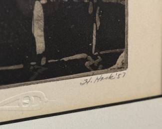 "Barges", a limited edition lithograph by listed artist, Howard Hack. Edition 4/10, pencil signed, and measures in frame, 12.5” H x 14.5” W. Howard Edwin Hack (July 6, 1932 – June 11, 2015) was an American representational painter and graphic artist, with works in numerous museum collections. Known for an innovative approach to a variety of media, as well as use of traditional oil paints, Hack began working in the late 1940s.

