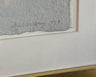 "Crossing Blue Green", an original mixed media work of art by listed artist, Andrea Way. This piece measures in frame, 38.25” H x 54.25” W. Andrea Way is an American artist currently based in Washington, D.C. Her geometric abstract works stem from a personal fascination with patterns and are based on a system of order and randomness that are labor-intensive, with a "punishing complexity".

