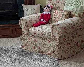 FLORAL CHAIR.  NO RUG.