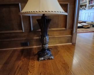 Art deco style black and ivory silk shade, lamp pair