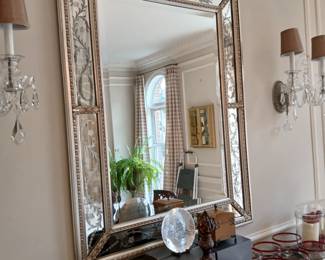 etched glass mirror, apx. 40 x 44