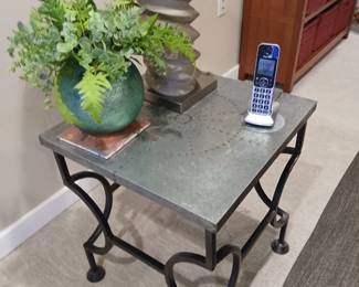 Metal top black base end table, lamps, vases, etc.