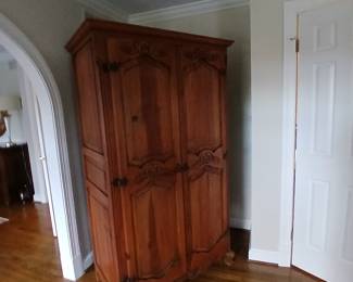 French pine armoire for linen, clothing, game, crafts, bar storage or entertainment center