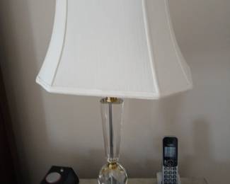 cut glass and brass lamps, white silk shades