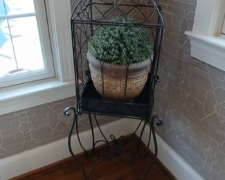 black metal bird cage plant stand