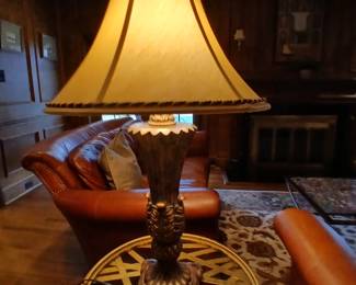 burnished brass end table, pair of these lamps