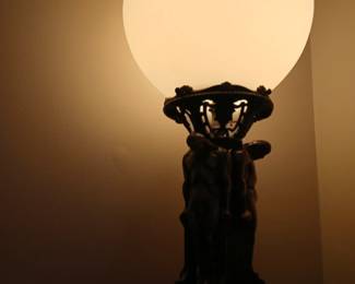 Art Deco metal base, bronze finish, ball globe lamp