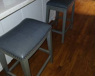 2) leather and nail head bar stools