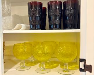 Set of 6 Vintage Yellow Sigma Cabbage Leaf Goblets, Set of 6 Vintage Avon Ruby Red Cape Cod Glass