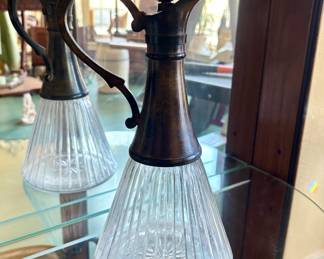 Mid Century Cut Glass and metal pitcher 