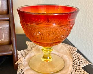 Vintage amber yellow stem candy dish 
