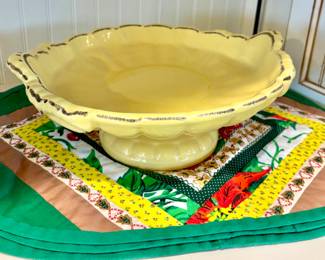 Vintage Canary Yellow Ceramic Pedestal Bowl
