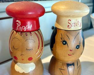 Vintage Salty and Peppy wooden shakers