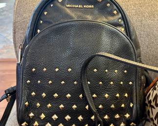 Michael Kors black studded Abbey back pack leather