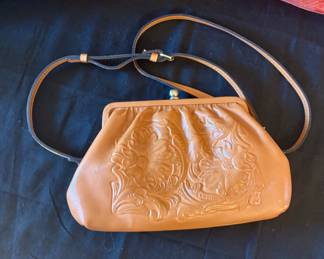 Patricia Nash Savena Kiss Lock Wristlet Italina Tooled brown leather