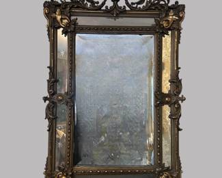 Carved Parcel Painted And Gilt Mirror