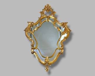 Palladio Hand Carved Italian Giltwood Shield Shape Wall Mirror, Modern