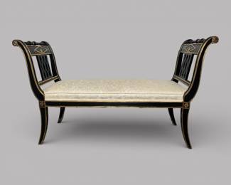 Empire Style Ebonized And Parcel Gilt Bench With Upholstered Seat