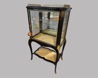 French Louis XVI Style Ebonized Vitrine With Ormolu Mounts, Early 20th Century